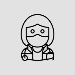 Vector Illustration of A Woman Doctor Icon | Vector Line Icon | Covid Avatars Vector Icon | Single Vector Icon