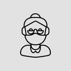 Obraz premium Vector Illustration of A Old lady Icon | Vector Line Icon | Covid Avatars Vector Icon | Single Vector Icon
