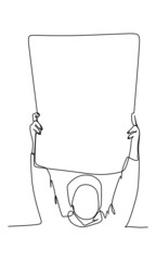 Fototapeta premium A Young Woman Protester Raising A Banner. Continuous single line drawing vector illustration