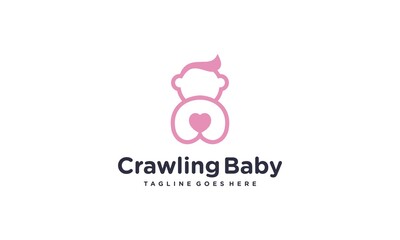 Simple and creative cute baby for logo baby crawling design vector editable