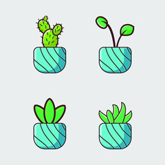 vector set of green plant eco icons
