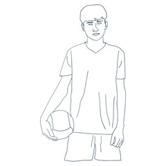 boy holding a volleyball outline sport vector illustration