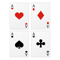 Set of four of a kind aces playing cards. Realistic vector