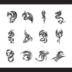 Set of dragon tattoos