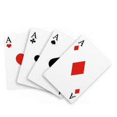 Set of four of a kind aces playing cards. Realistic vector