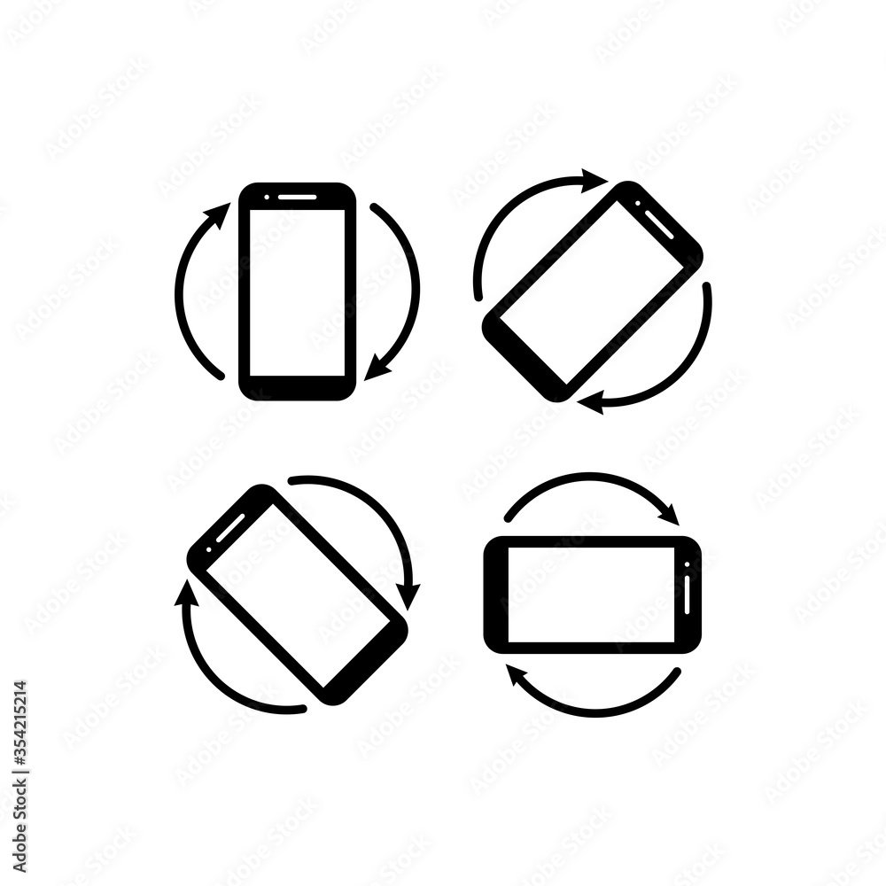 Poster smartphone rotation icons. phone rotate set. phone tilt vertical and horizontal signs. mobile icon o