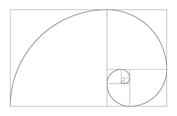 Golden Ratio spiral. Mathematical formula to guide designers for harmony composition. - obrazy, fototapety, plakaty