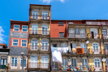 Colorful houses in Ribeira District old town of Porto in Portugal