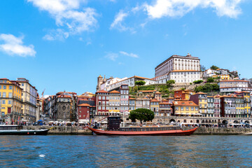 Traditional touristic boats on Douro River in the city of Porto, Portugal