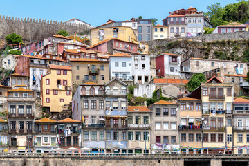 Fototapeta na wymiar Colorful houses in Ribeira District old town of Porto in Portugal