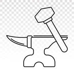 Blacksmith anvil with hammer line art icon for apps or website