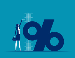 Business percentage symbol measuring the growth on the background of wall