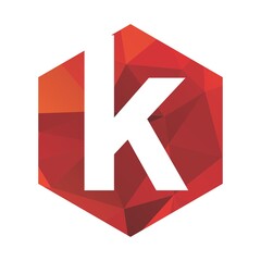 k initials red polygonal logo and vector icon