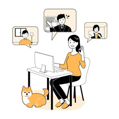 リモートワーク　テレワーク　在宅勤務　女性　リモート会議