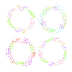 set of colorful floral frames, hand drawn vector wreaths