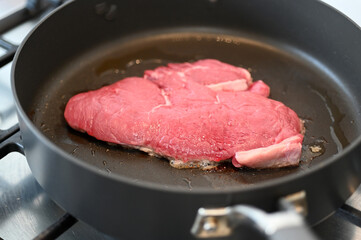 Fresh raw red meat stack cooking