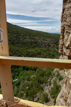 View from the Sandia Man Cave near Placitas, New Mexico overlooking the forest in the Sandia Mountains in New Mexico