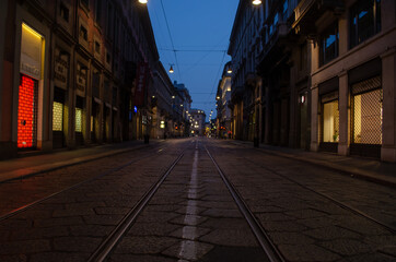 Street View in a Summer Night in Milan
