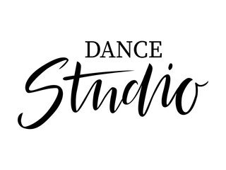 Handwritten brush lettering for ballet or dance studio. Black isolated text in modern style on white background. Vector illustration for logo, label signage, posters and advertising your business.