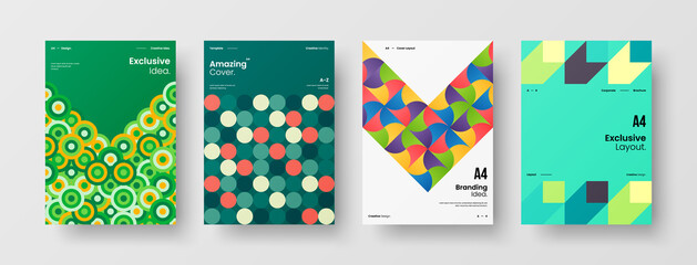 Company identity brochure template collection. Business presentation vector A4 vertical orientation front page mock up set. Corporate report cover abstract geometric illustration design layout bundle.