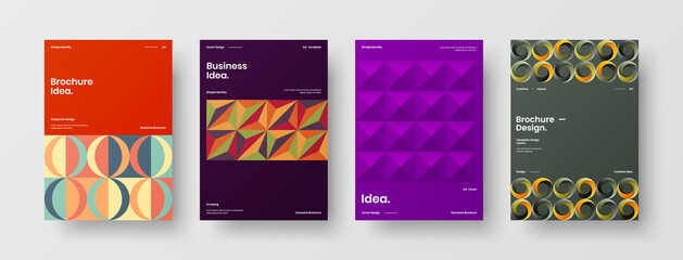 Company identity brochure template collection. Business presentation vector A4 vertical orientation front page mock up set. Corporate report cover abstract geometric illustration design layout bundle.