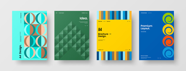 Fototapeta premium Company identity brochure template collection. Business presentation vector A4 vertical orientation front page mock up set. Corporate report cover abstract geometric illustration design layout bundle.