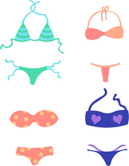 Set of women's swimwear. Beach wear. Summer things. Rest and travel. Swimming and tanning.