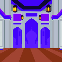 Ritual hall inside a mosque. Vector Illustration.