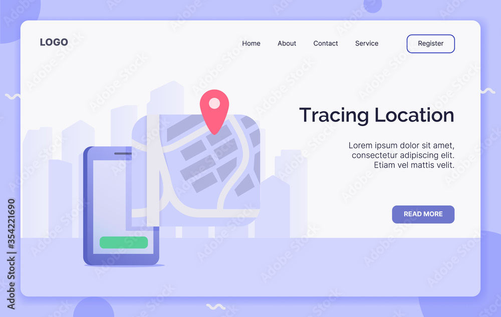 Poster tracing location campaign concept for website template landing or home page website.modern flat cart