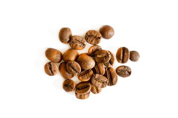 Roasted coffee beans isolated on white background