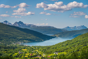 Fototapeta na wymiar Mountains and fjord in Norway in summer season, Norway, Scandinavia