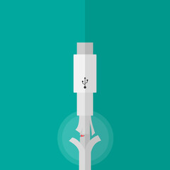 Broken smart phone usb-c charger or connector cable flat vector design.