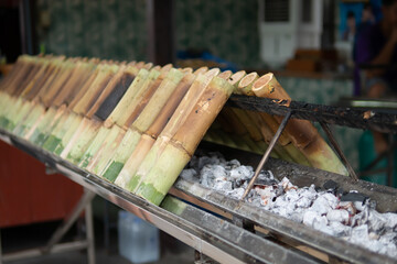 Khao Larm, Thai food, roasted sticky rice in the bamboo tube