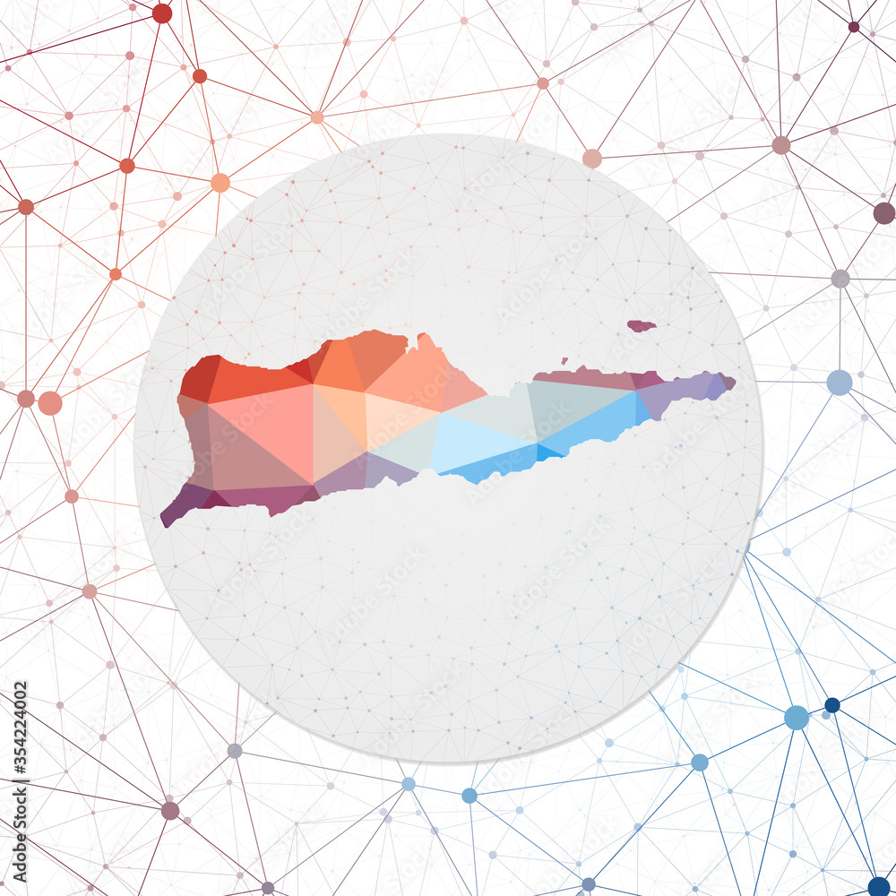 Poster Abstract vector map of Saint Croix. Technology in the island geometric style poster. Polygonal Saint Croix map on 3d triangular mesh background. EPS10 Vector.