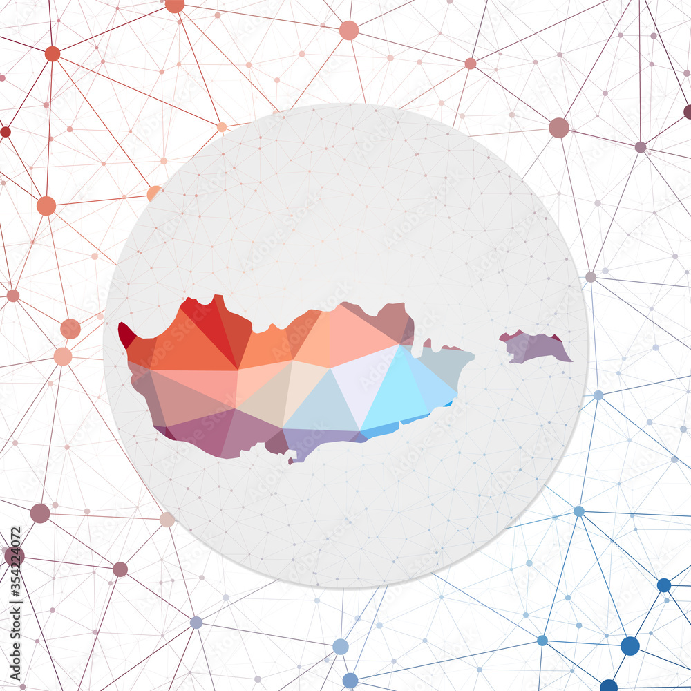 Poster Abstract vector map of Cyprus. Technology in the country geometric style poster. Polygonal Cyprus map on 3D triangular mesh background. EPS10 Vector.
