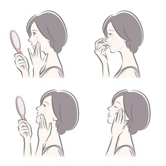 スキンケアをしている女性のイラスト