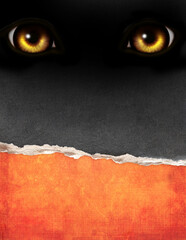 Vertical background with monster eyes and old paper texture