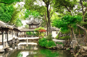 Fototapeta na wymiar Ancient pavilion in Humble Administrator's Garden in Suzhou, China