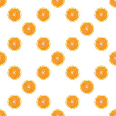 Seamless pattern of isolated slices of orange. Wallpaper for background, design and packaging.