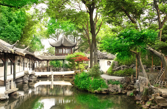 Ancient pavilion in Humble Administrator's Garden in Suzhou, China