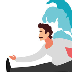 man doing stretching exercises at home