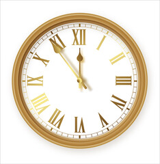 Classic with gold roman dial wall office clock icon set. Design template closeup in vector. Mockup for branding and advertising isolated on white background.