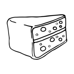 Hand drawn vector cute cake piece. Doodle style. Black outline isolated on white. Design for greeting cards, scrapbooking, textile, wrapping paper, cafe or restaurant menu, food infographic.