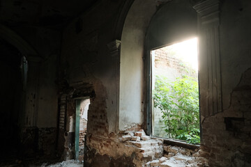 old abandoned church in the forest, church lost in the wood.