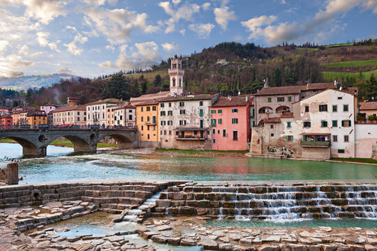 Santa Sofia, Forli Cesena, Emilia Romagna, Italy: landscape of the ancient town and the Apennine mountains