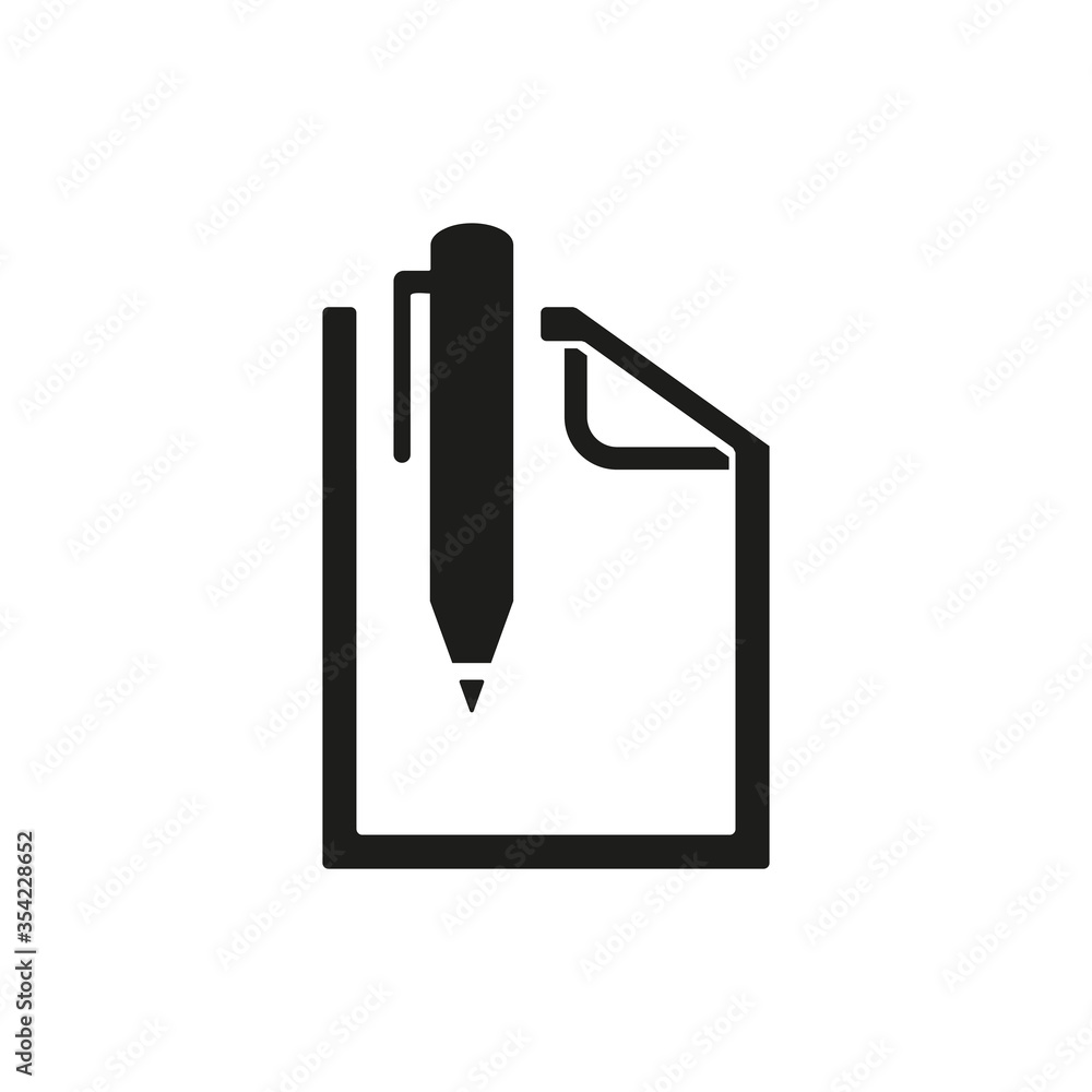 Poster simple icon of paper with pen. text, text editor, notepad. fax concept. can be used for application 