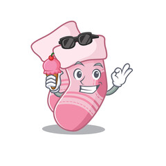 A cartoon drawing of baby socks holding cone ice cream
