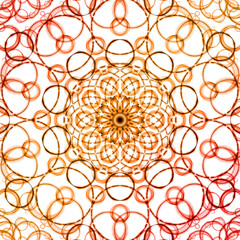 Abstract fractal background with a mandala made of luminous ring on a white background.