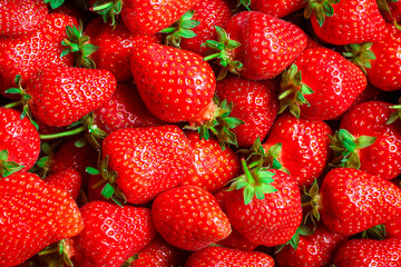 Strawberry ripe and juicy berries concept healthy eating. food background top view copy space for text