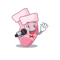 cartoon character of baby socks sing a song with a microphone